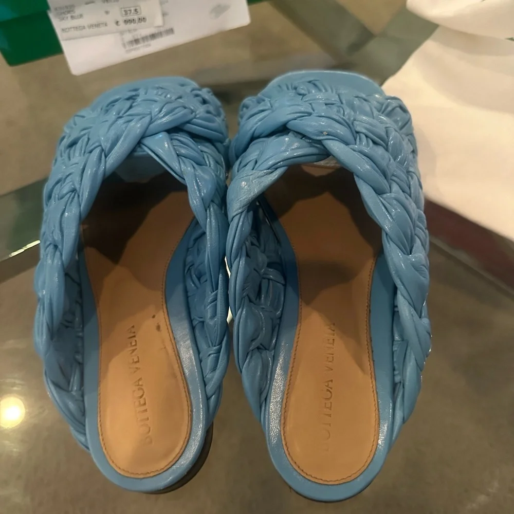 Bottega Veneta Sky Blue Leather Slides 37.5 - Picture 4 of 9